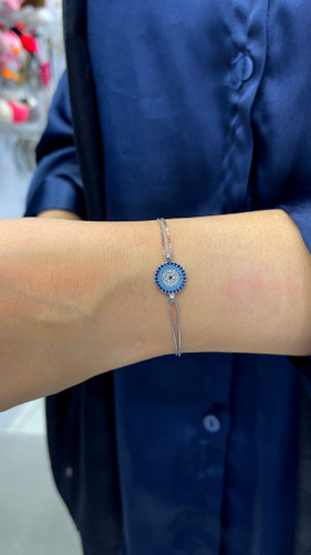 دستبند دخترانه طرح چشم نظر نگین آبی