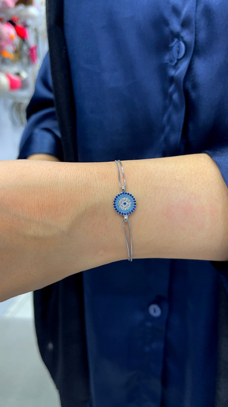 دستبند دخترانه طرح چشم نظر نگین آبی