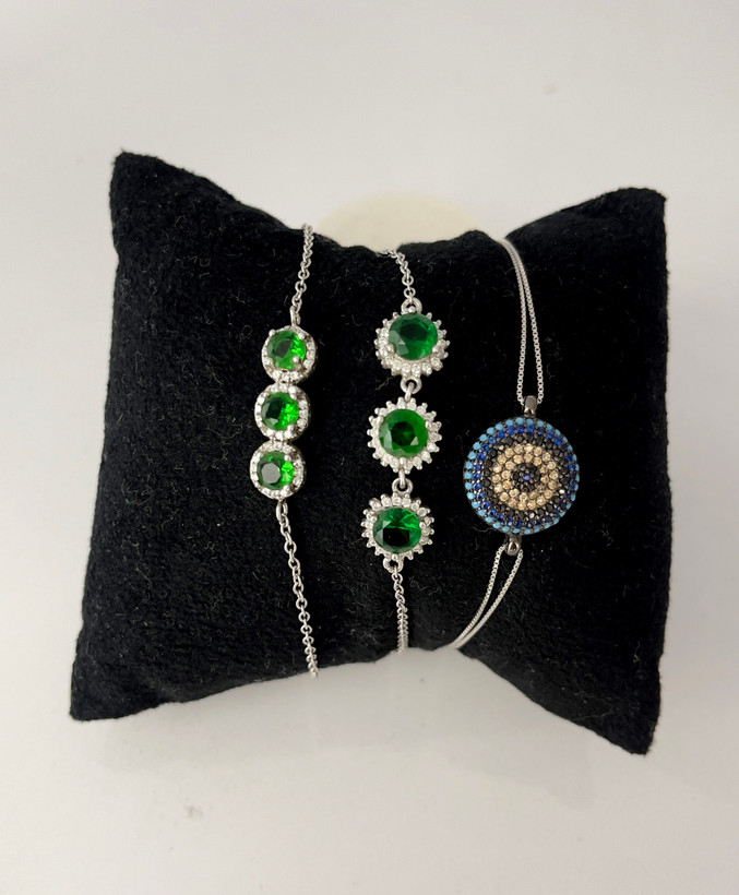 دستبند نقره ی جواهری با سنگ سبز