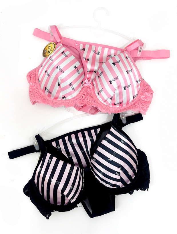 ست شورت وسوتین اسفنجی دخترونه مدل ویکتوریا سکرت رنگ صورتی و مشکی