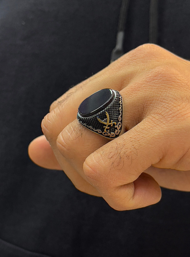 انگشتر نقره مردانه سنگ مشکی