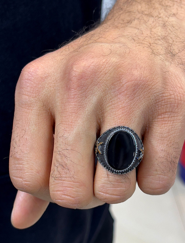 انگشتر نقره مردانه عقیق سیاه