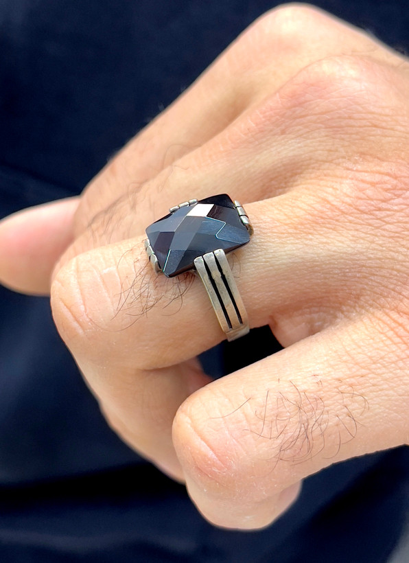 انگشتر نقره مردانه عیقی مشکی دستساز