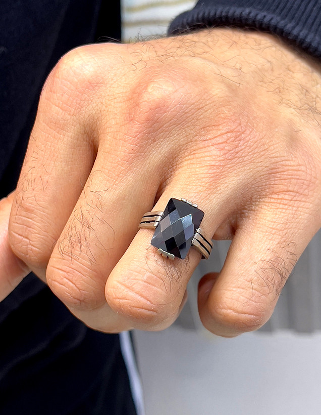 انگشتر نقره مردانه با عقیق مستطیلی