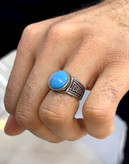 انگشتر نقره مردانه فیروزه نیشابوری با رکاب ساده