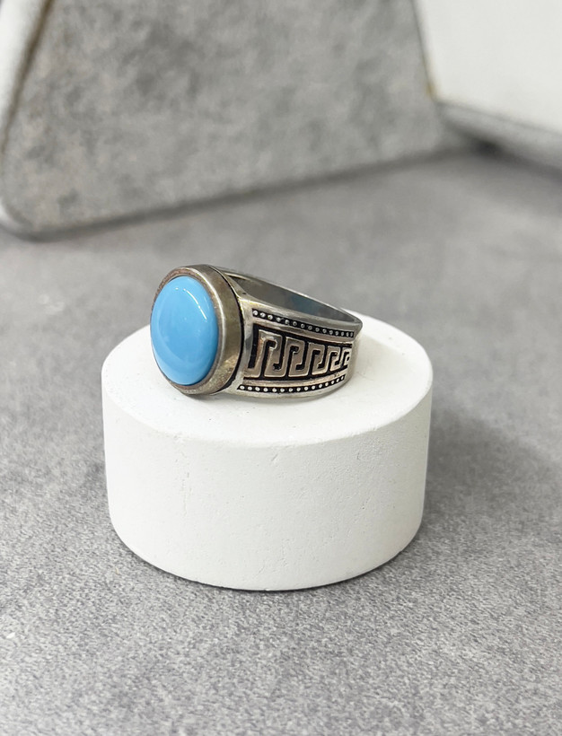 انگشتر نقره مردانه با سنگ آبی لاجوردی