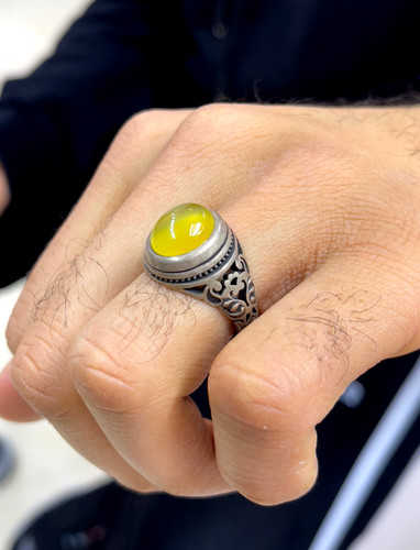 انگشتر نقره مردانه سنگ یمن زرد