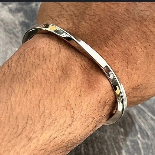 دستبند نقره ای مردانه استیل