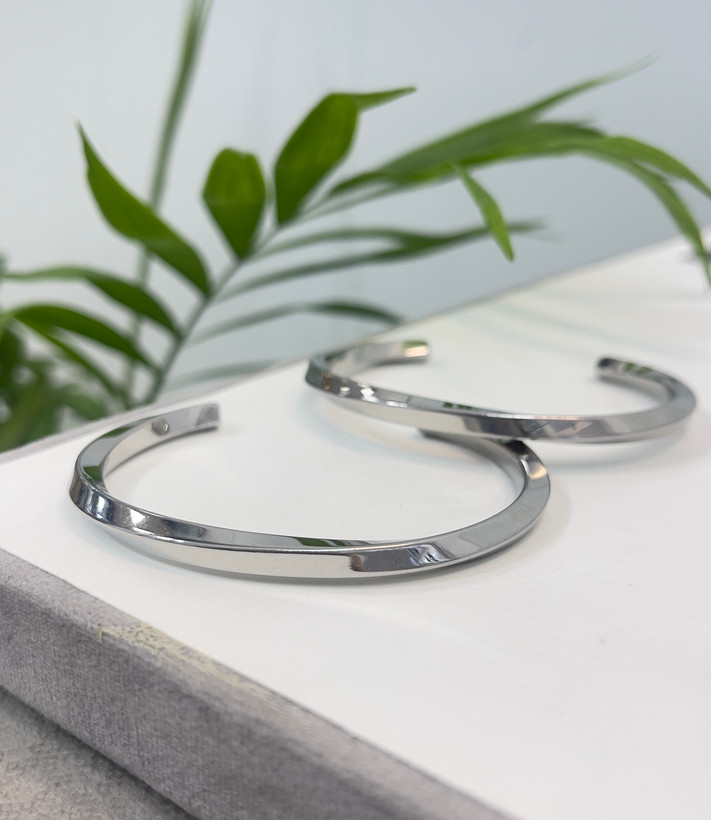 بنگل استیل آبکاری نقره مردانه دستبند مردانه شیک