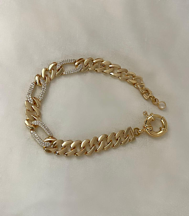 دستبند فیگارو طلایی دخترانه نگیندار