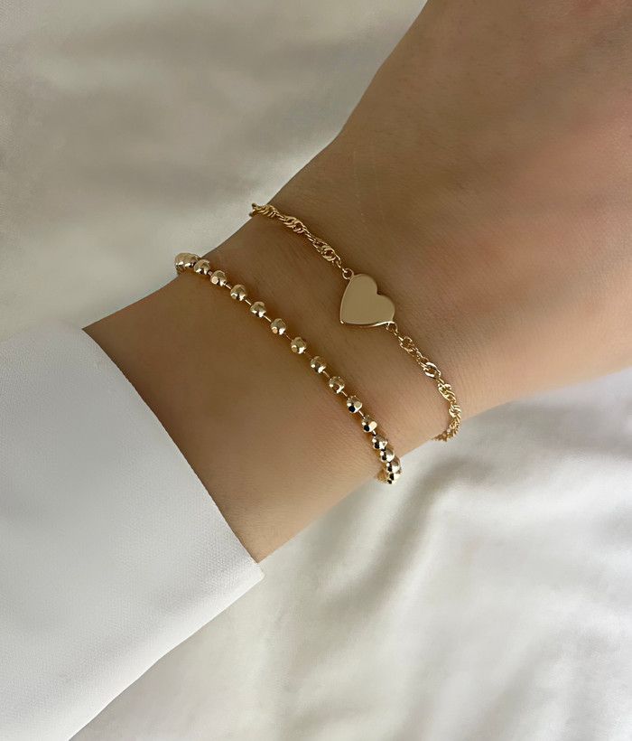 دستبند زنجیری ظریف دخترانه طرح توپی وطرح قلب