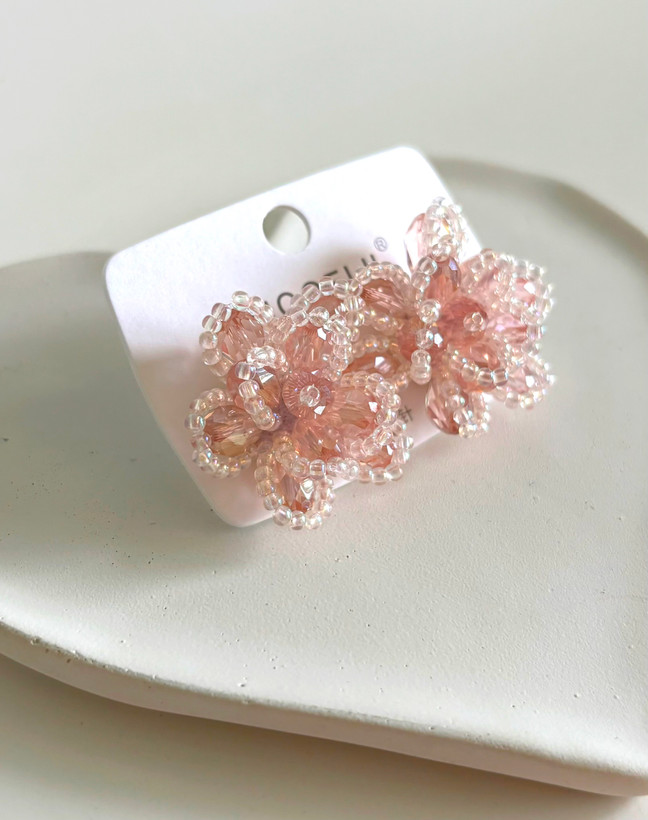 گوشواره مهره ای و پارچه ای صورتی