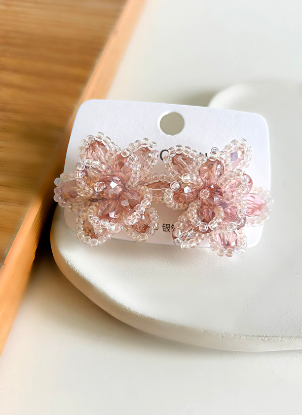 گوشواره کره ای گلدار صورتی