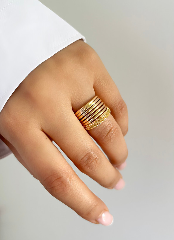 انگشتر استیل طلایی چند رج