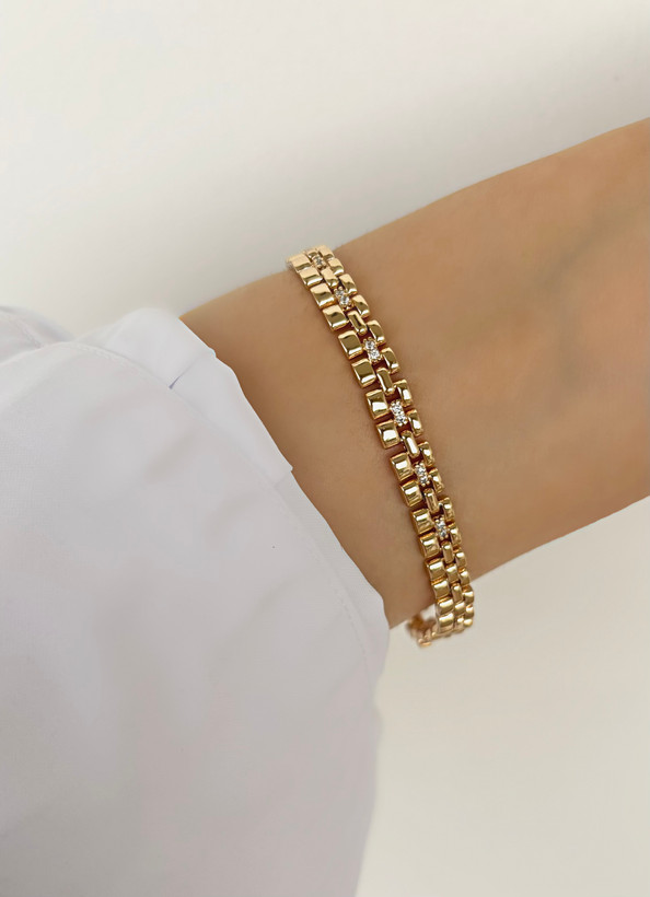 دستبند ژوپینگ طلایی نگیندار طرح رولکس