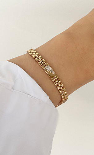 دستبند پلاک مستطیلی زنانه طلایی