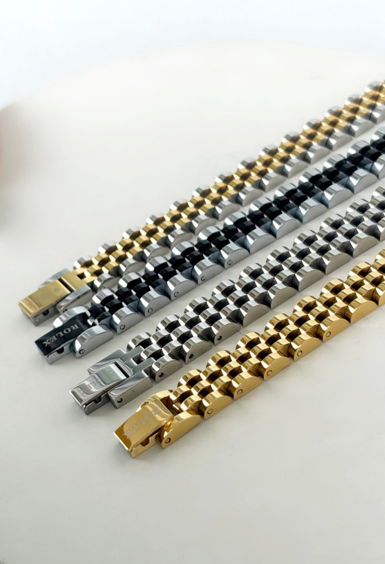 دستبند رولکس استیل مردانه پهن