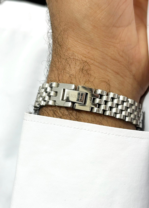 دستبند رولکس با کیفیت تمام نقره ای مردانه