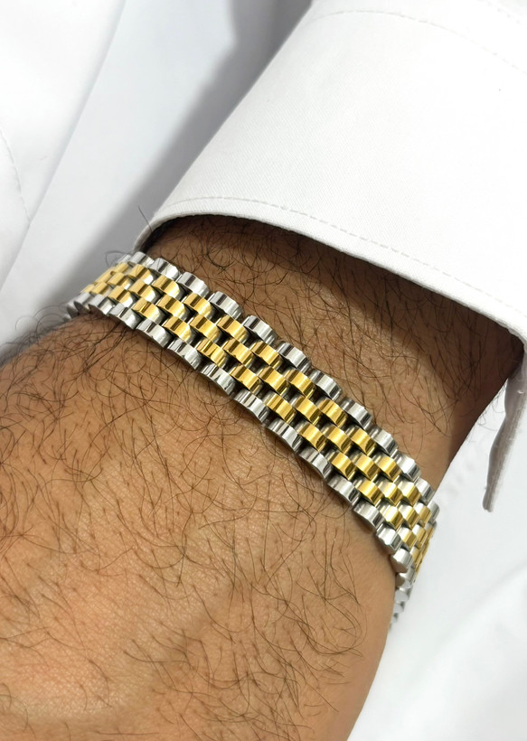 دستبند رولکس دورنگ طلایی نقره ای استیل