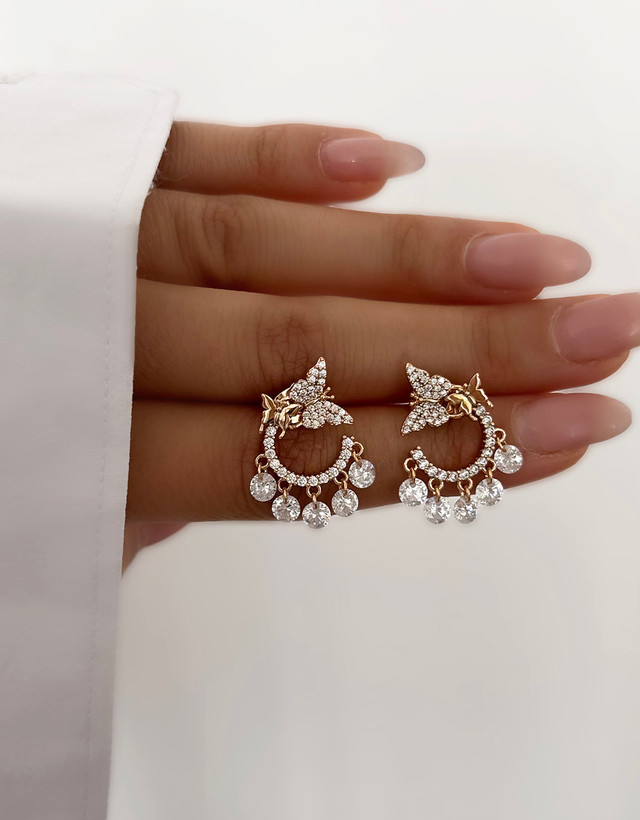 گوشواره طلایی استیل پروانه نگیندار