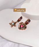گوشواره نگین رنگی طرح قلب دخترانه