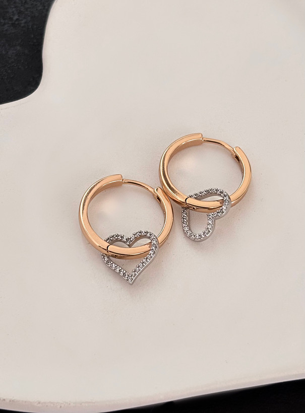 گوشواره دخترانه دورنگ سفید طلایی