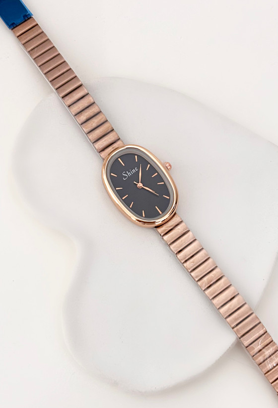 ساعت استیل رزگلد صفحه بیضی