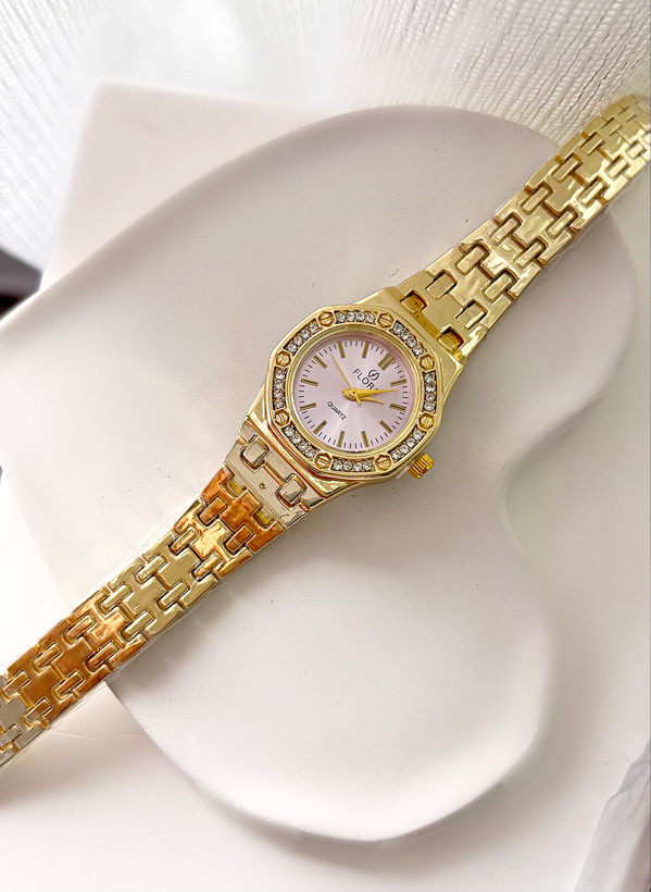 ساعت زنانه فلورا طلایی صفحه رنگی