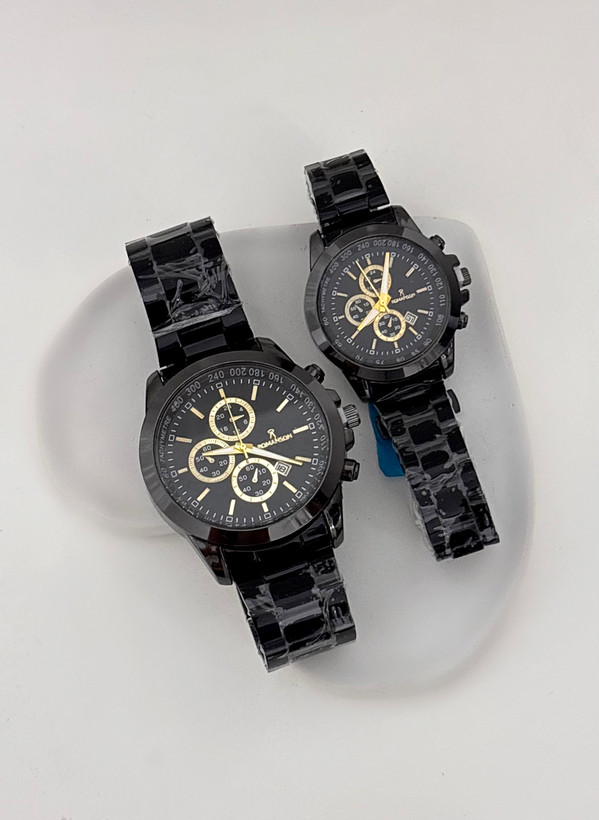 ست ساعت زوجی خوش قیمت تمام مشکی استیل