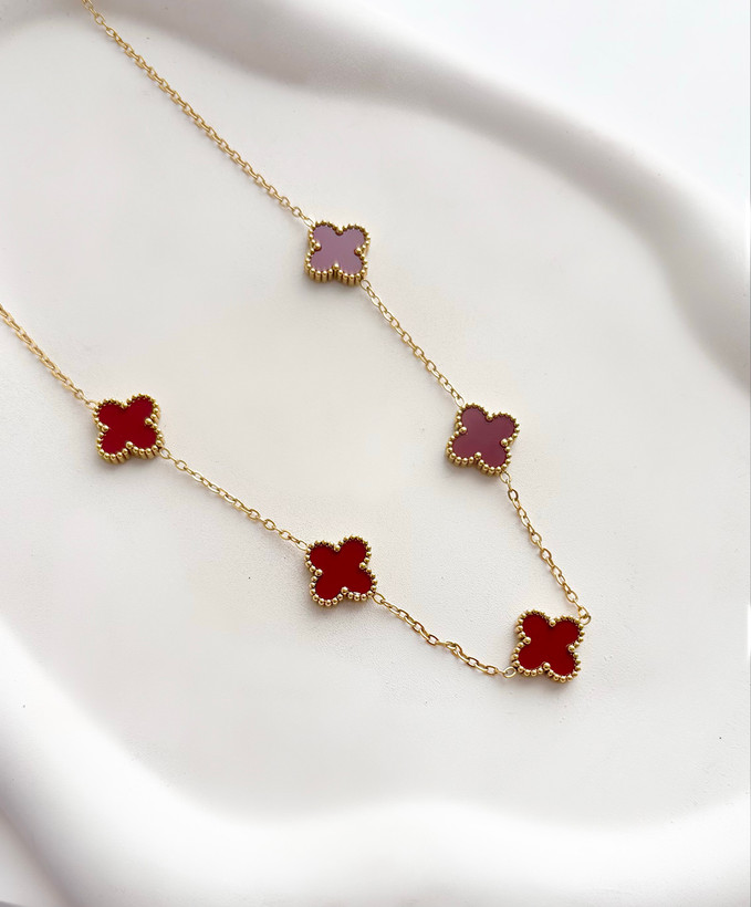 گردنبند ونکلیف پلاک قرمز و طلایی استیل ضدحساسیت