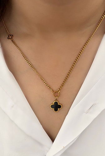 گردنبند کارتیه با پلاک ونکلیف مشکی