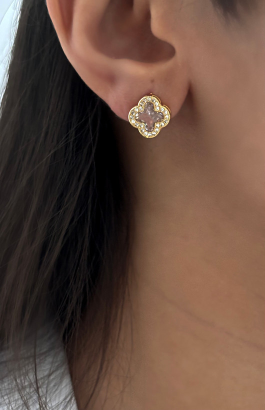 گوشواره ونکلیف طلایی نگین سفید