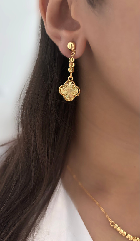 گوشواره آویز ونکلیف طلایی تراش دار