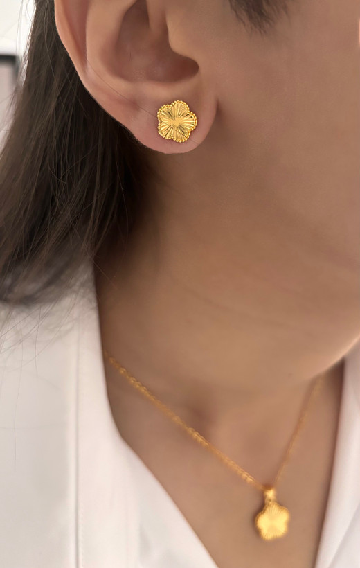 گوشواره ونکلیف تراش دار طلایی دخترانه