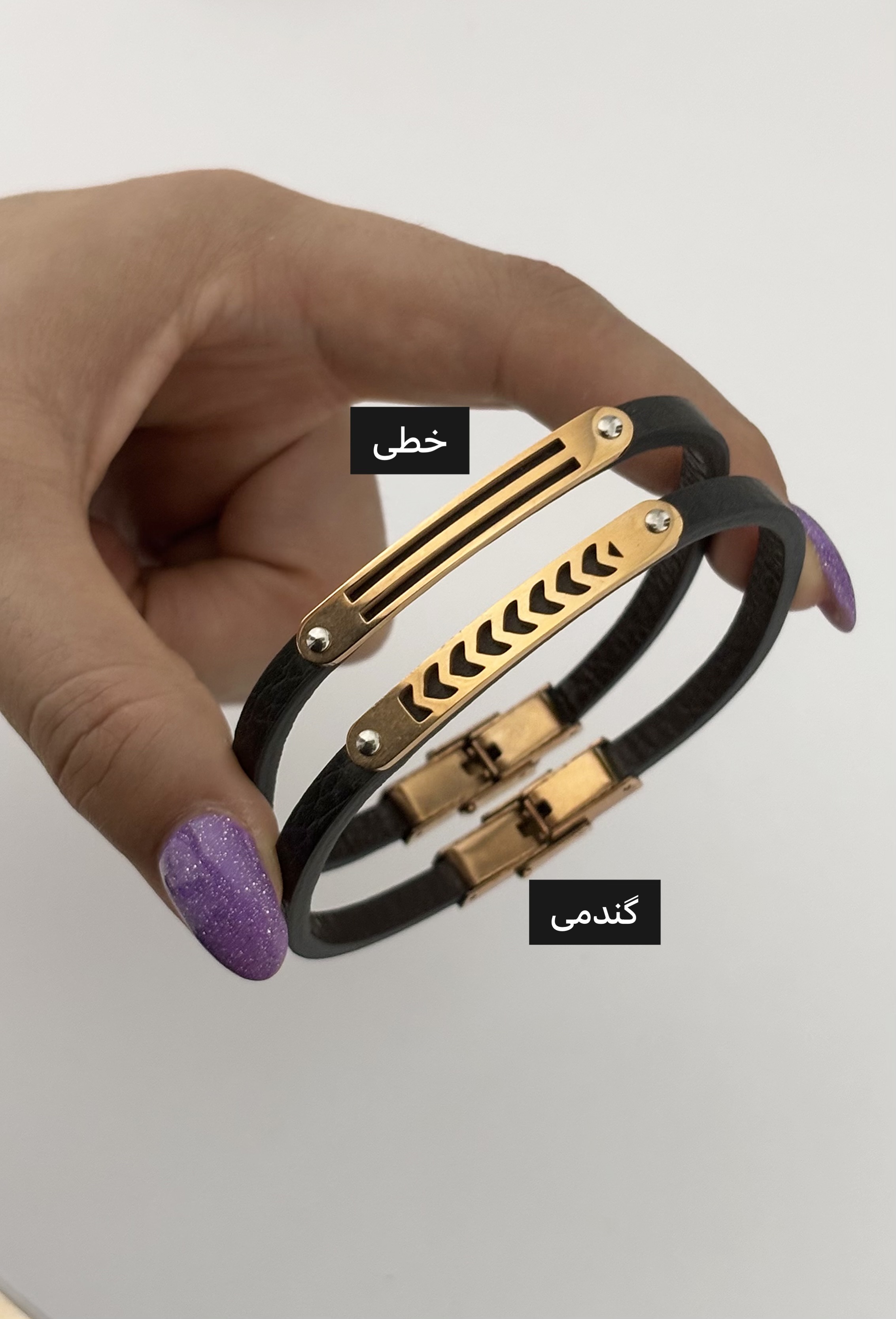 دستبند چرم پلاک طلایی مردانه  ۷۲۳