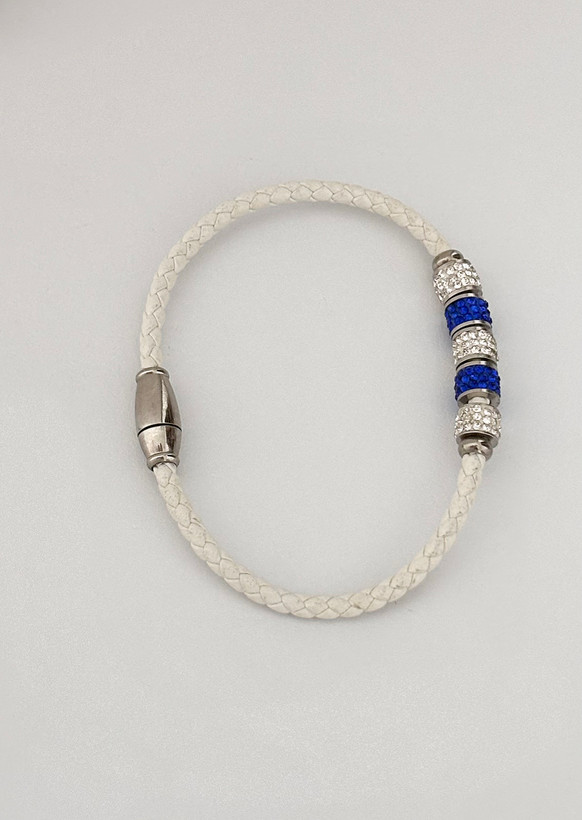 دستبند بند سفید دخترانه مهره نگیندار