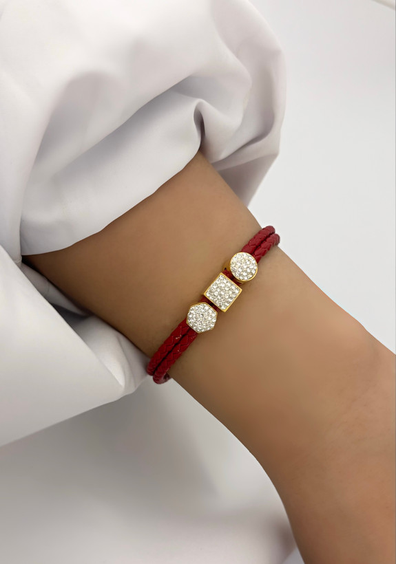 دستبنپ چرمی پلاک استیل نگین دار