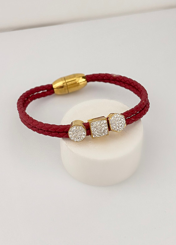 دستبند چرم قرمز دخترانه