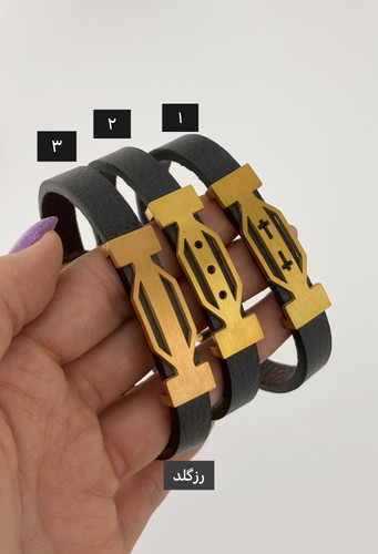 دستبند چرم مردانه پلاک طلایی