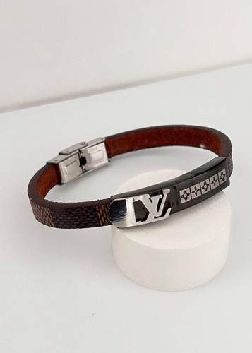 دستبند چرم مردانه قهوه اس