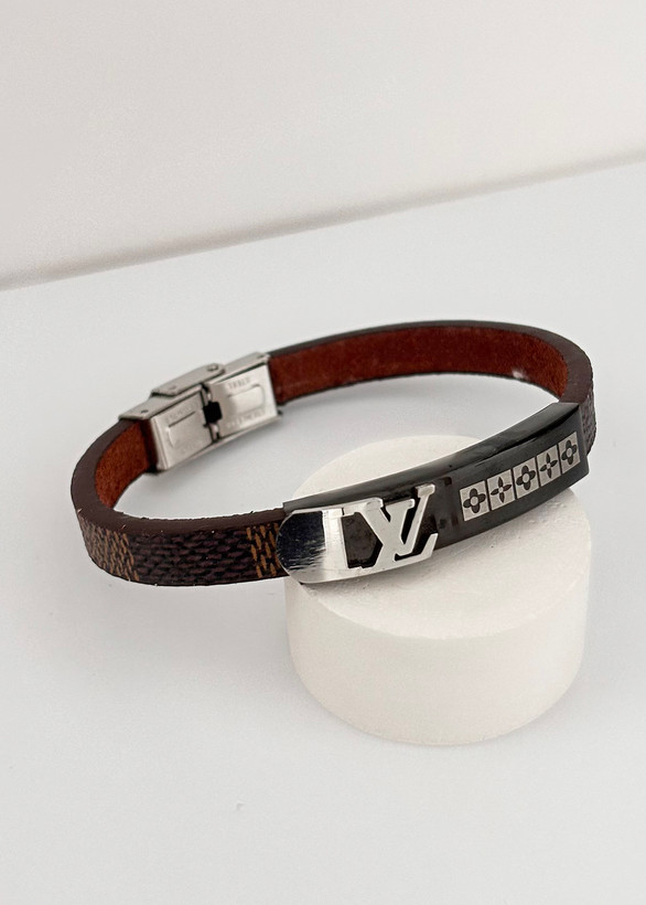 دستبند چرم مردانه قهوه اس