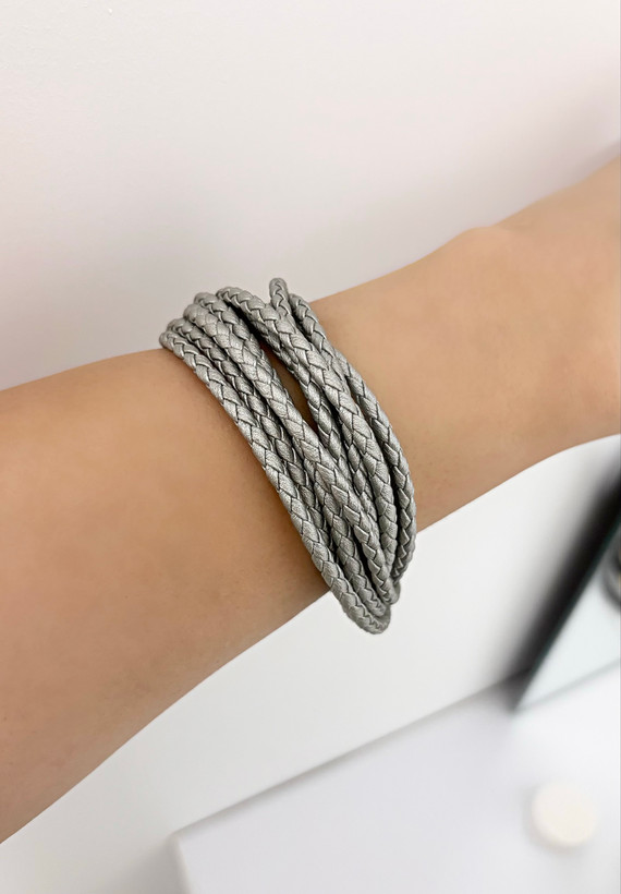 دستبند چرم چندلاین طوسی اسپرت