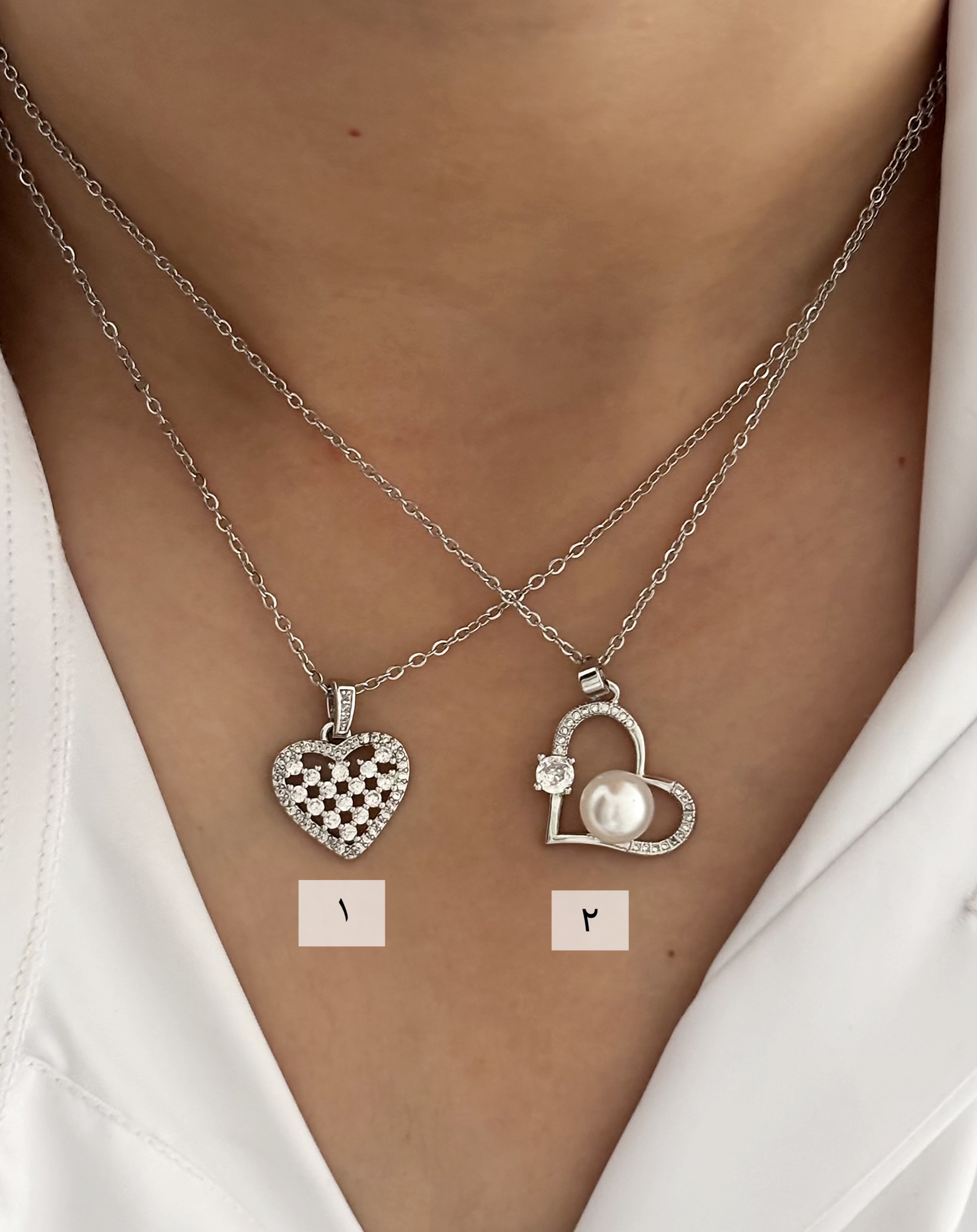 گردنبند زنانه قلبی نقره ای نگینی ۷۹۱