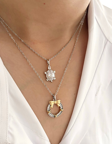 گردنبند دخترانه پاپیون دایره نگیندار