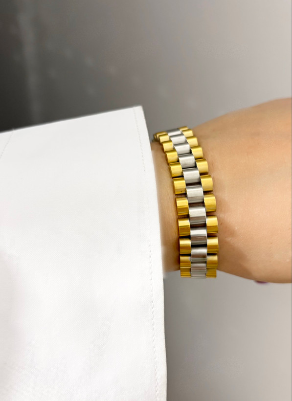 دستبند رولکس پهن سیلور طلایی