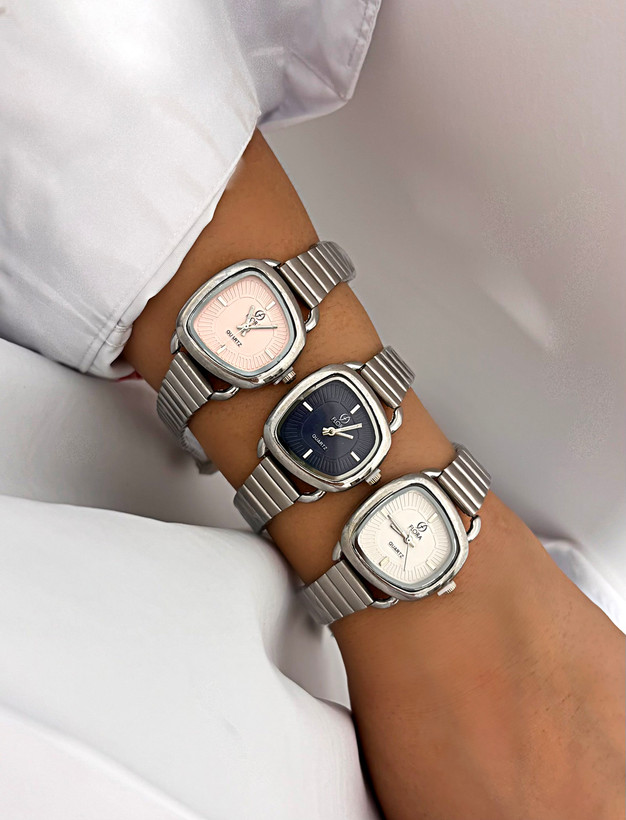 ساعت قاب دفورمه استیل زنانه