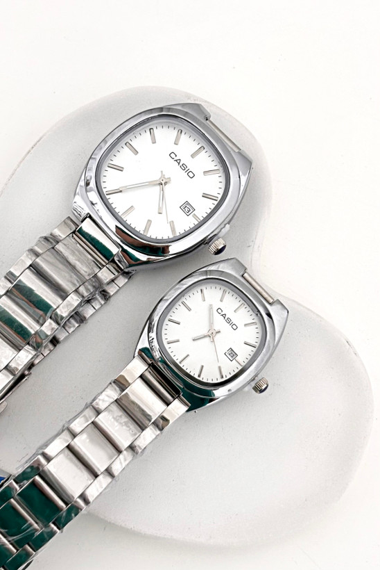 ست ساعت زوجی کاسیو استیل صفحه سفید