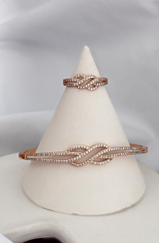 ست دستبند انگشتر رنانه نگین دار رزگلد