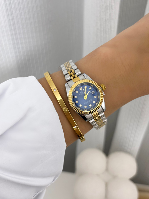 ساعت رولکس زنانه سیلور طلایی صفحه سرمه ای