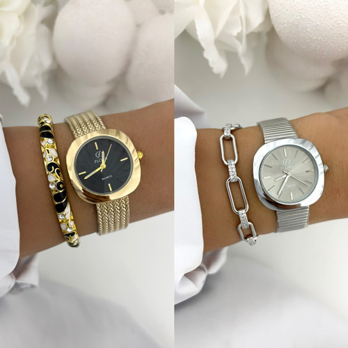 ساعت فلورا بند حصیری و بند ریلی زنانه زنانه